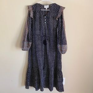 Cleobella Black Boho Style 100% Organic Cotton Midi Dress